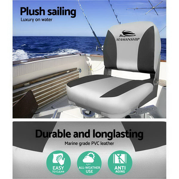 Set Of 2 Folding Swivel Grey Boat Seats