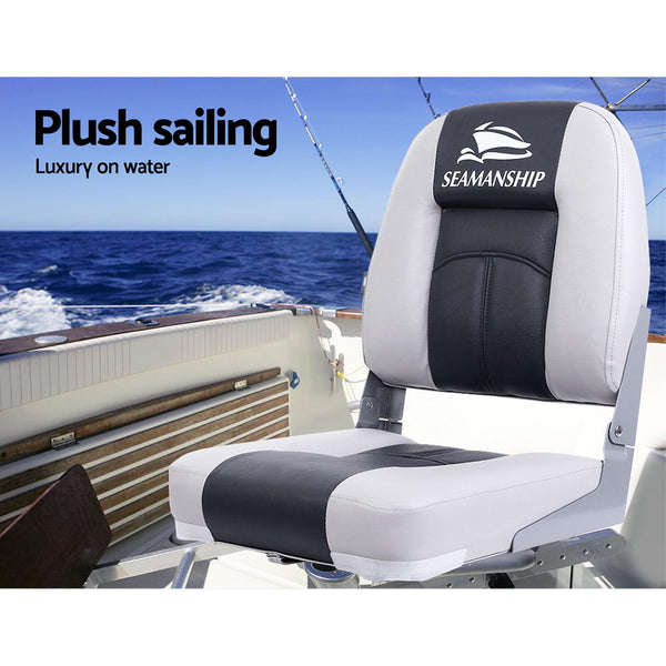 Seamanship Set Of 2 Folding Boat Seats Marine Seating Swivels All Weather Charcoal & Grey