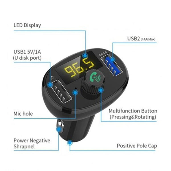 Bt23 Bluetooth Mp3 Player Fm Transmitter Qc3.0 Dual Usb Charging Mobile Handsfree Transmitters