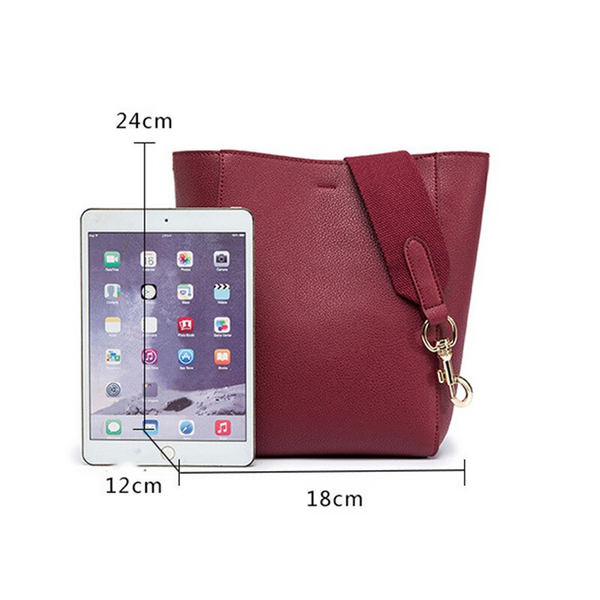 Fashion Women Bag Bucket Bags For Girls Pu Leather Messenger Wide Strap Women's Bags & Handbags