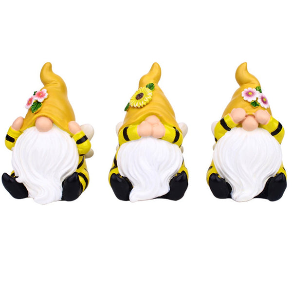3 Pieces Bumble Bee Gnome Statue With Flower Hat Garden Decor Funny Art And Ornaments & Statues
