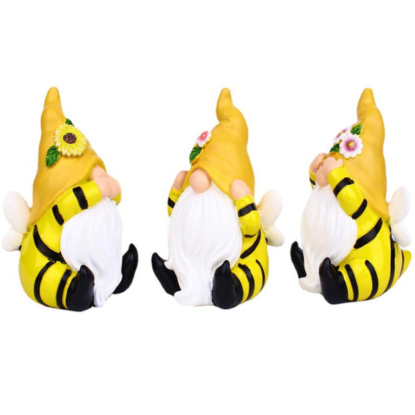 3 Pieces Bumble Bee Gnome Statue With Flower Hat Garden Decor Funny Art And
