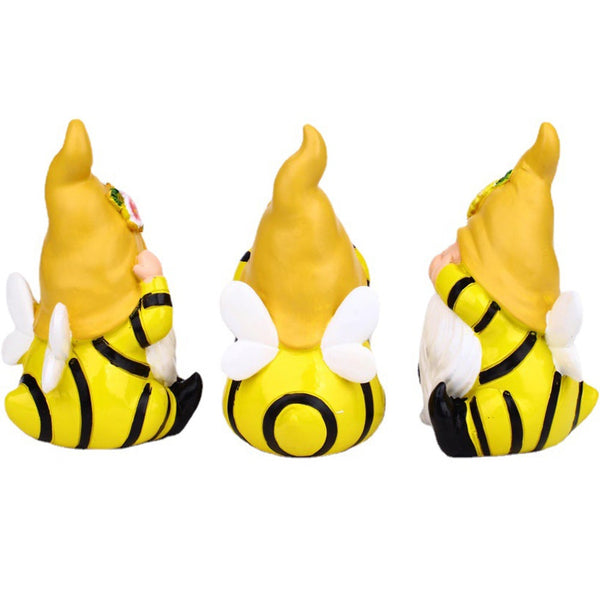 3 Pieces Bumble Bee Gnome Statue With Flower Hat Garden Decor Funny Art And