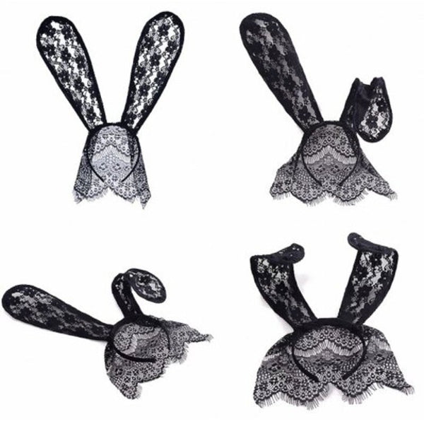 Bunny Sexy Rabbit Ears Lace Mask Headband For Halloween Christmas Black