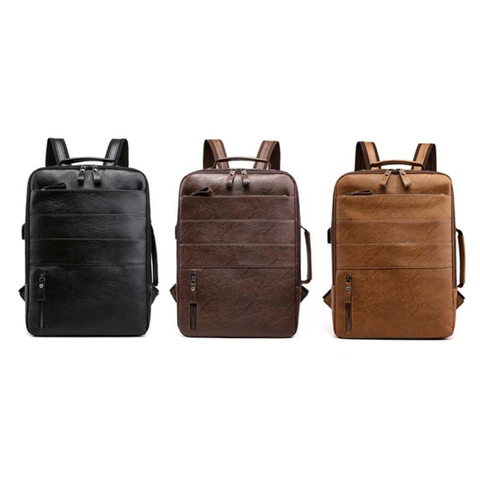 Business For Men Waterproof Pu Leather Laptop Bag Large Capacity Usb Charging Rucksack Male Fashion Bagpack Backpacks