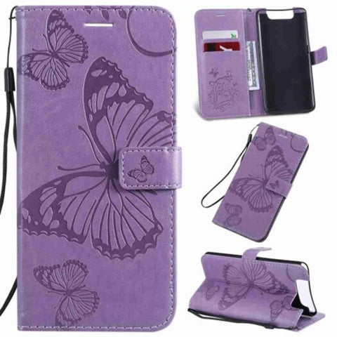 Butterfly Embossing Pu Phone Case For Samsung Galaxy A90 / A80 Purple