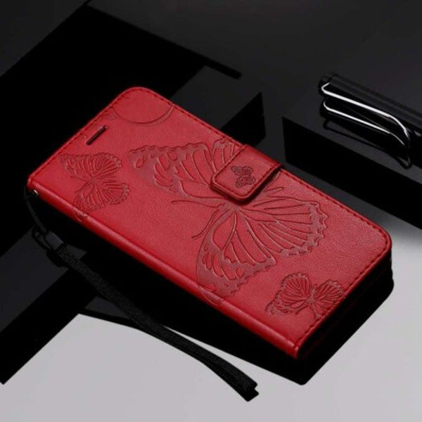 Butterfly Embossing Pu Phone Case For Samsung Galaxy Note 10 Red