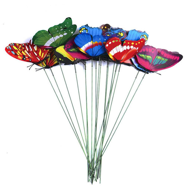 10/20/50Pcs Artificial Butterfly Insert Rod Garden Decor Diy Flower Arrangement Ornaments & Statues