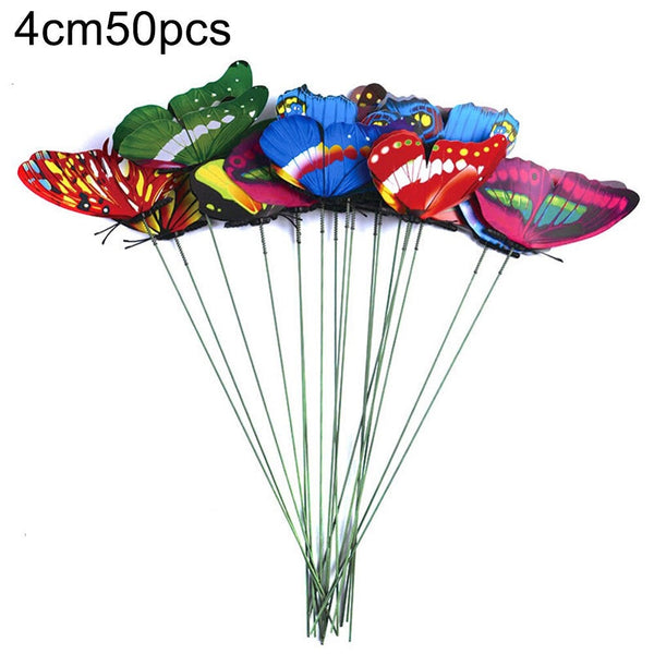 10/20/50Pcs Artificial Butterfly Insert Rod Garden Decor Diy Flower Arrangement Ornaments & Statues