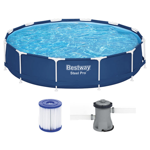 Bestway Swimming Pool 366X76cm Steel Frame Round W/ Filter Pump 6473L Above Ground Pools
