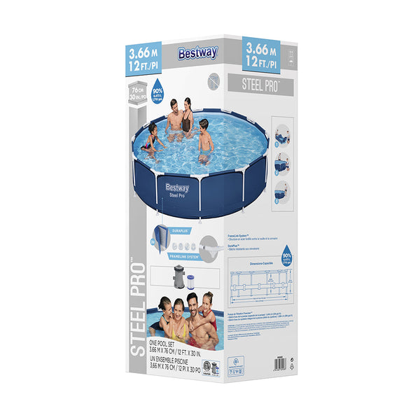 Bestway Swimming Pool 366X76cm Steel Frame Round W/ Filter Pump 6473L Above Ground Pools