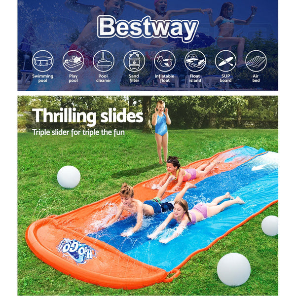 Bestway Water Slip And Slide Kids Inflatable Splash Toy Outdoor Triple 4.88M Water Slides