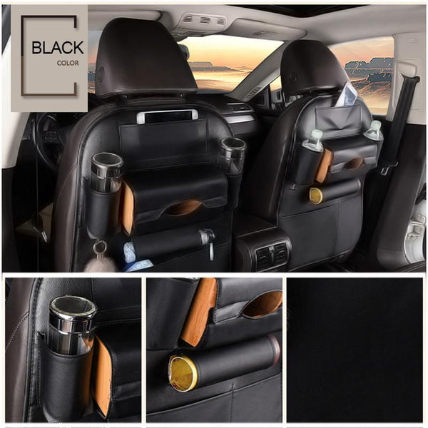 Car Seat Back Storage Bag Pu Leather Travel Organiser Car Organisers