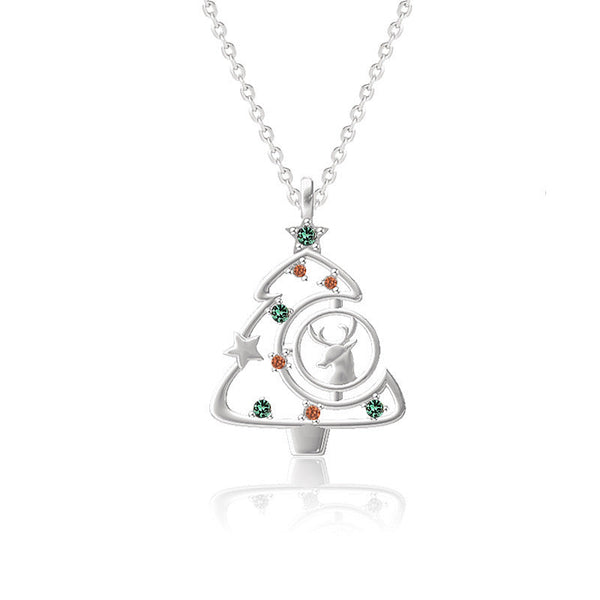 Veile Studios S925 Elk Christmas Tree Necklace Fashion Style Zircon Clavicle Chain Jewelry Necklaces & Pendants