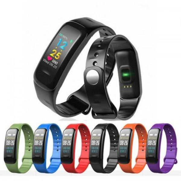 C1plus Smart Bracelet Color Screen Blood Pressure Fitness Tracker Heart Rate For Android Ios Black
