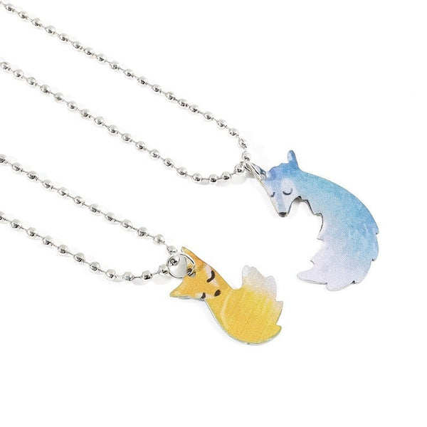 Veile Studios Hand Painted Fox Embracing Wolf Pendant Couple Jewelry Necklaces & Pendants