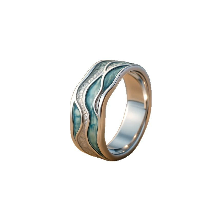 Zinc Alloy Advent Calendar Ring Electroplated Silver Beach Wave Design Unisex Rings