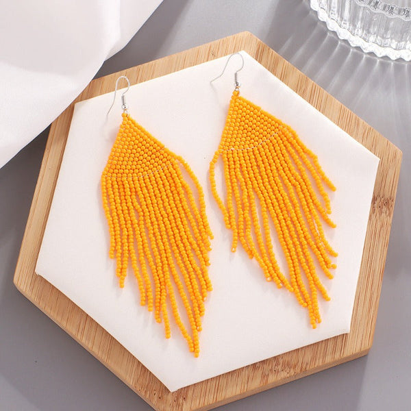 Veile Studios Bohemian Ethnic Colourful Handmade Beads Tassel Boho Beaded Hanging Earrings