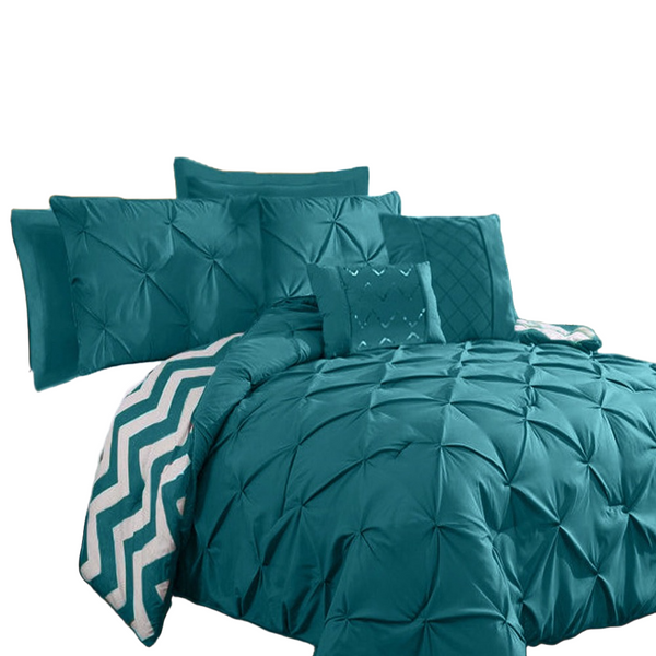 Ramesses 7 Piece Pinch Pleat Comforter Set Teal Queen Comforter Sets Queen