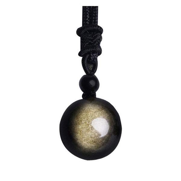 Veile Studios Lucky Black Gold Natural Obsidian Stone Pendant Necklace Necklaces & Pendants