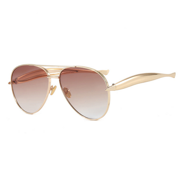 Style C4 Gold Frame Brown Lenses Chic Oversized Aviator Retro Metal With Uv400 Protection For Women Sunglasses