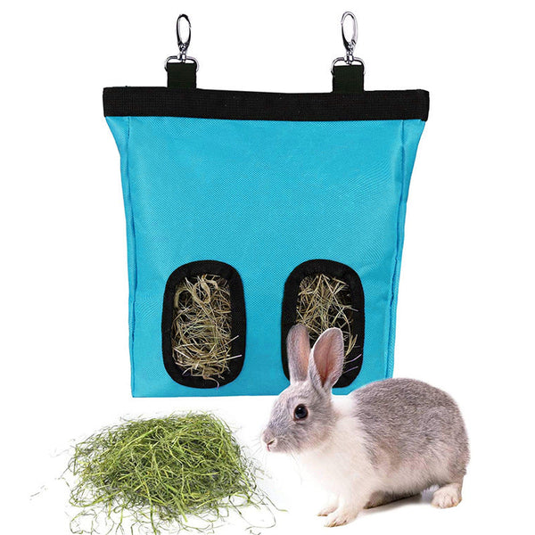 Blue 2 Holes Hanging Hay Storage Feeder Bag For Guinea Pigs Rabbits Hamsters 2 Holes Small Animal Supplies