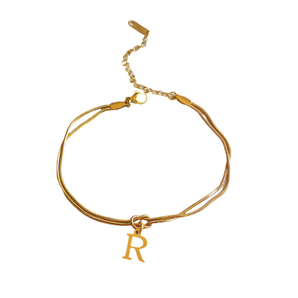 Veile Studios Letter A Z Love Knot For Women Couple Gold Colour Dainty Snake Chain Bracelets