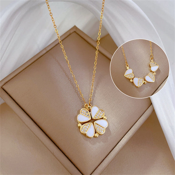 Veile Studios Luxury Four Leaf Clover Pendant Necklace Stainless Steel Heart Jewelry For Women Gift Necklaces & Pendants