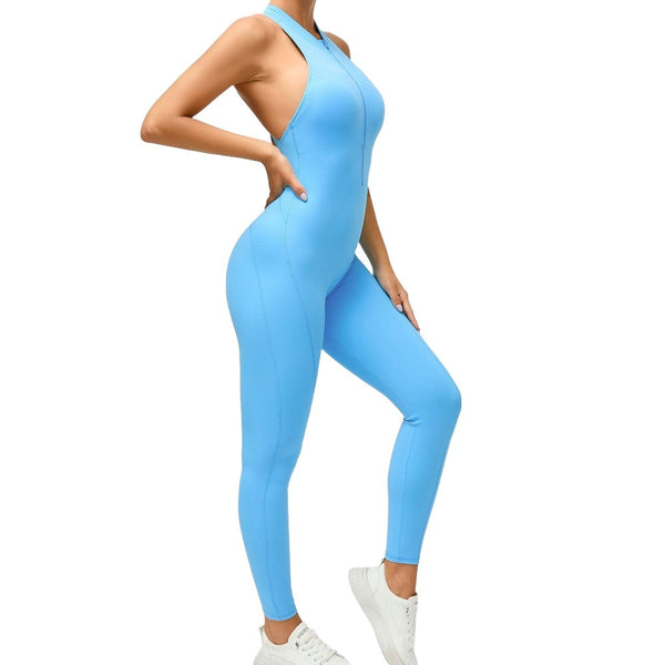 Zippered Yoga Fitness Jumpsuit Sleeveless Tummy Control Stretch Shapewear Sportswear Jumpsuits Rompers & Playsuits
