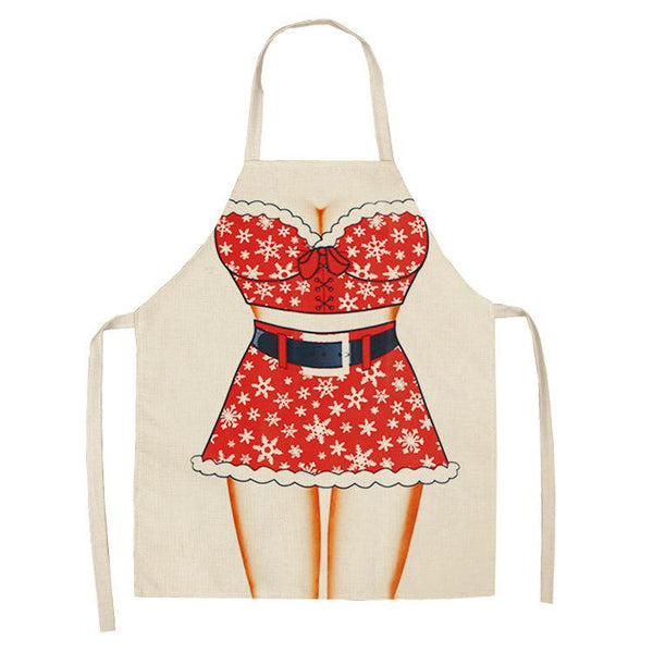 Christmas Santa Claus Kitchen Home Apron Linen Polyester Cartoon Aprons