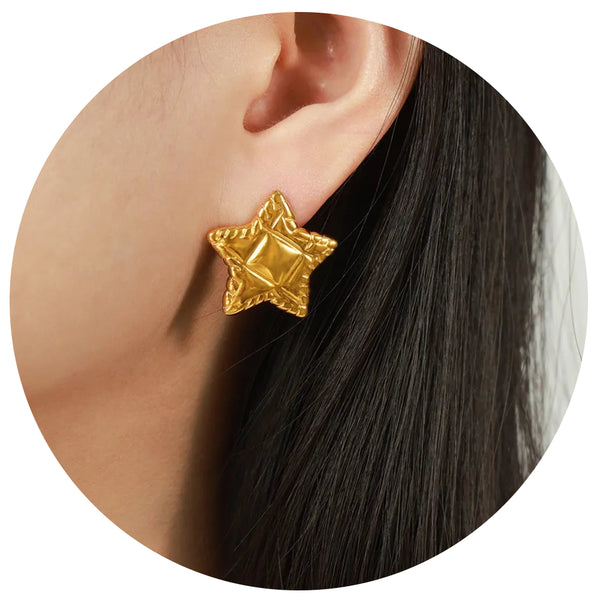 Minimalist And Personalized Geometric Jewelry Texture Lace Pentagram Design Titanium Steel Earrings