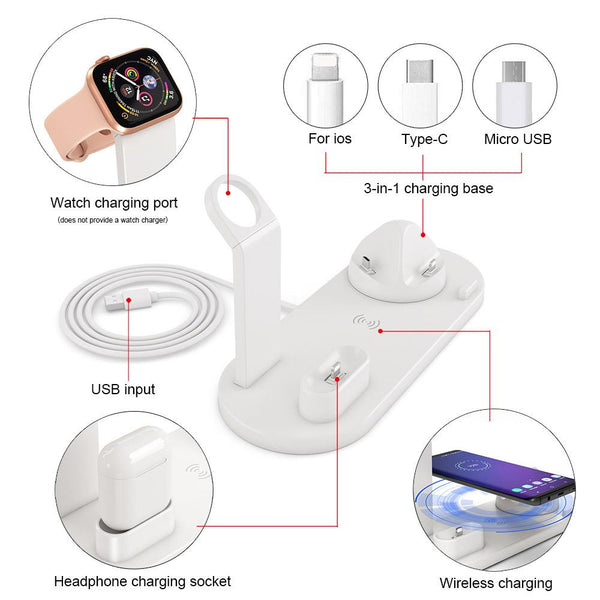 4 In 1 Wireless Charging Dock Station For Apple Watch Iphone X Xs Xr Max 11 Pro 8 Airpods 10W Qi Fast Charger Stand Holder Chargers & Cradles