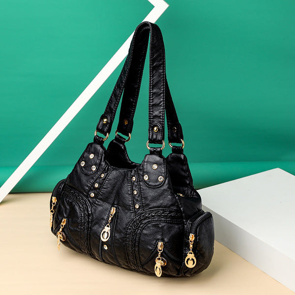 Colored Mosaic Large Capacity Multilayer Washed Leather Handbag Product Information Women's Bags & Handbags