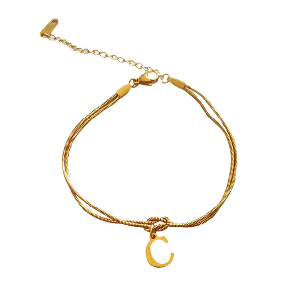 Veile Studios Letter A Z Love Knot For Women Couple Gold Colour Dainty Snake Chain Bracelets