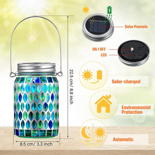 Mosaic Solar Mason Jar Can Lamp Outdoor Hanging Porch Waterproof Led