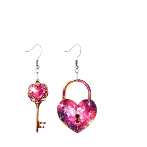 Romantic Key Heart Lock Acrylic Types And B Unisex New Collection Earrings