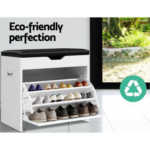 Artiss Shoe Cabinet Bench Shoes Organiser Storage Rack Cupboard White 15 Pairs Shoe Cabinets