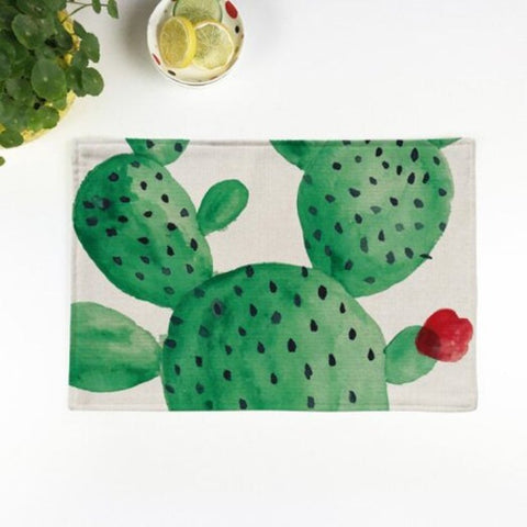 Cactus Printed Heat Insulation Table Placemat Beige Pattern A