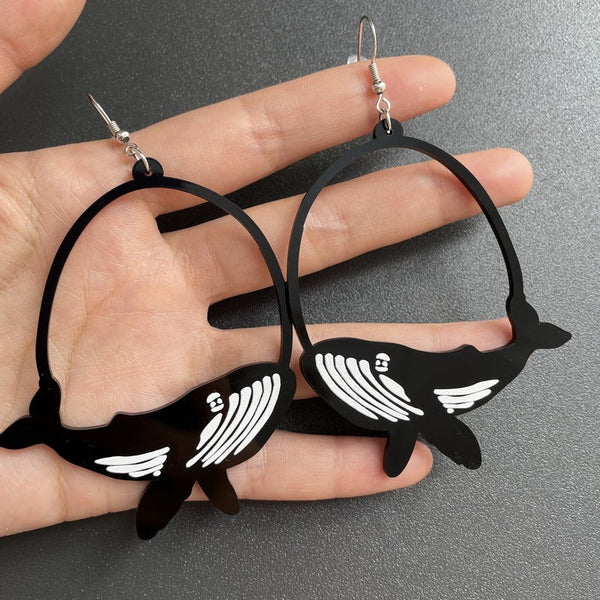 Veile Studios Acrylic Dangle Round Asymmetric Black Animals Drop Jewellery Earrings