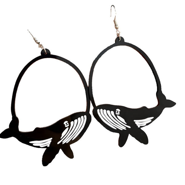 Veile Studios Acrylic Dangle Round Asymmetric Black Animals Drop Jewellery Earrings