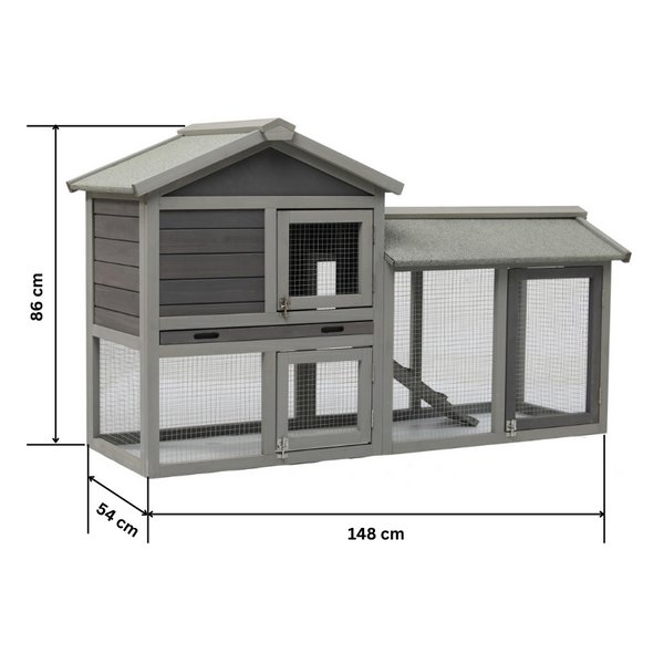148Cm Rabbit Hutch Metal Run Wooden Cage Guinea Pig House Small Animal Cages & Hutches