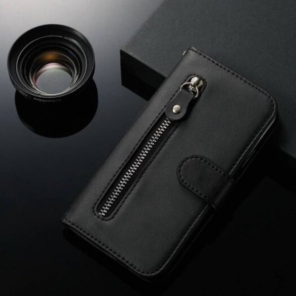 Calf Print Zip Solid Color Pu Phone Case For Xiaomi Redmi Note 8 Pro Black