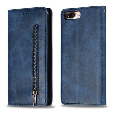 Calf Texture Zipper Magnetic Horizontal Flip Pu Leather Case For Iphone 8 / 7 With Wallet And Holder Card Slots (Blue) Cases Covers & Skins