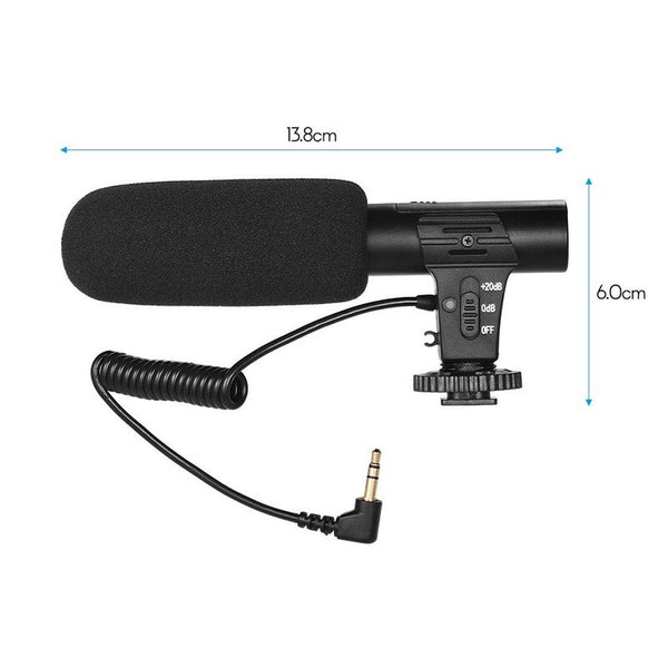 Camera Video Recording Microphone Super Cardioid Pickup Black