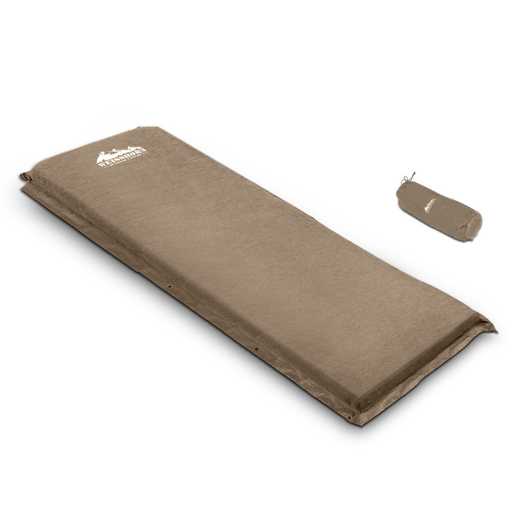 Weisshorn Single Size Self Inflating Matress Joinable 10Cm Thick Coffee Inflatable Mattresses & Airbeds