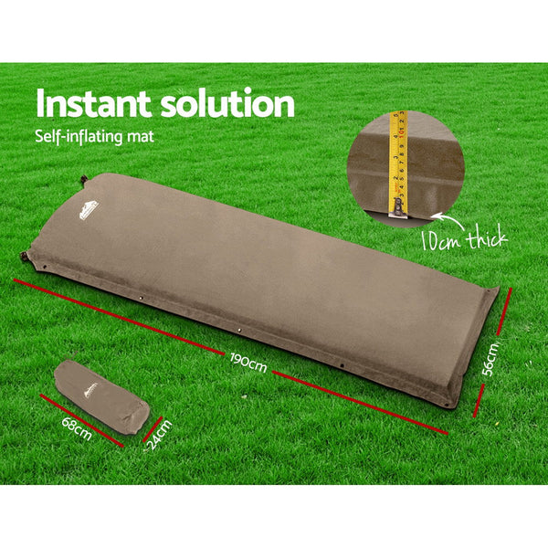 Weisshorn Single Size Self Inflating Matress Joinable 10Cm Thick Coffee Inflatable Mattresses & Airbeds