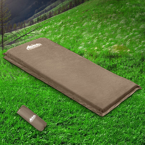 Weisshorn Single Size Self Inflating Matress Joinable 10Cm Thick Coffee Inflatable Mattresses & Airbeds