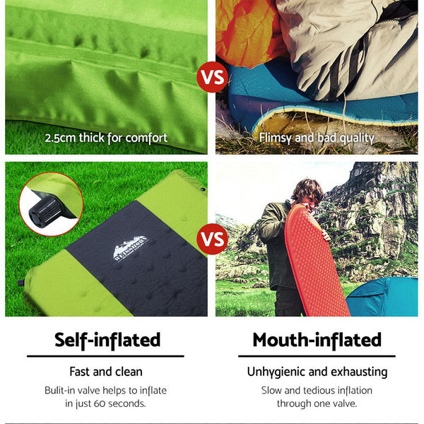 Weisshorn Self Inflating Mattress Camping Sleeping Air Bed Pad Double Green Inflatable Mattresses & Airbeds