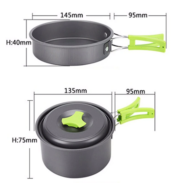 Camping Cookware Mess Kit Backpacking Gear Hiking Outdoors Cooking