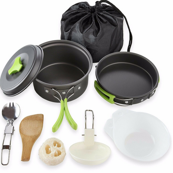 Camping Cookware Mess Kit Backpacking Gear Hiking Outdoors Cooking